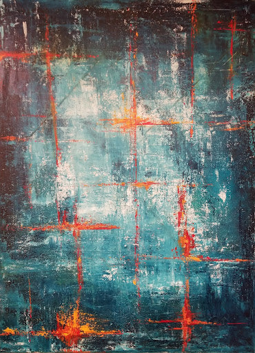 Abstract Blues with Orange - Canvas Print