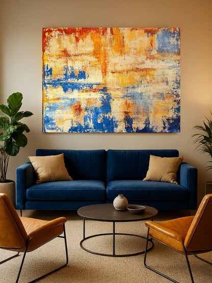 Abstract in Orange Gold & Blue - Paper Print